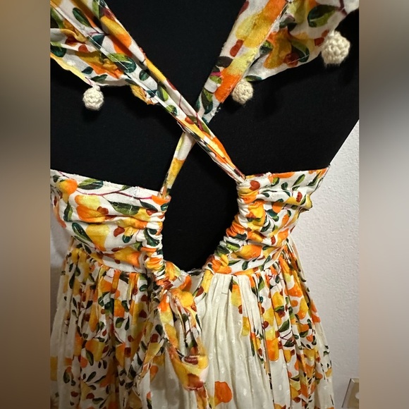 Farm Rio Cashew Ruffle Crossback Off White & Yellow Floral Maxi Dress - XS - Picture 10 of 13